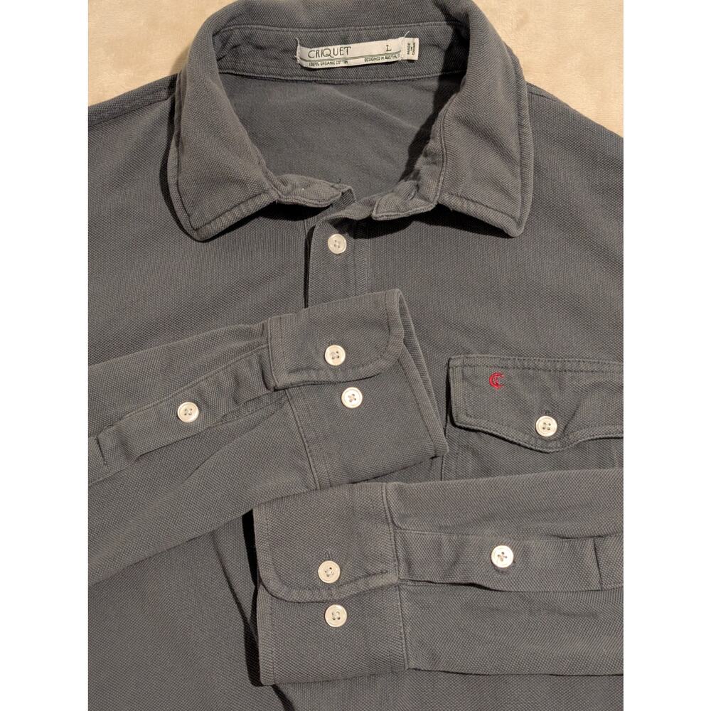 Criquet Long Sleeve Players Shirt Large Charcoal Gray 100% Organic Cotton Polo